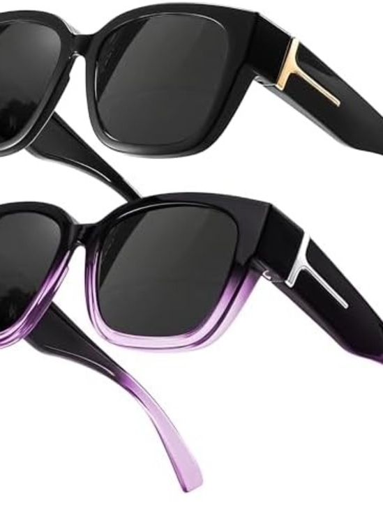 Lvioe Accessories - Women’s Square Sunglasses in Black and Purple, Fits Over Glasses